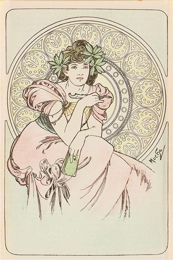 ALPHONSE MUCHA (1860-1939).  DICTIONNAIRE DES ARTS DÉCORATIFS. Two small plates. 1902. Sizes vary, each approximately 9x6 inches, 22¾x1